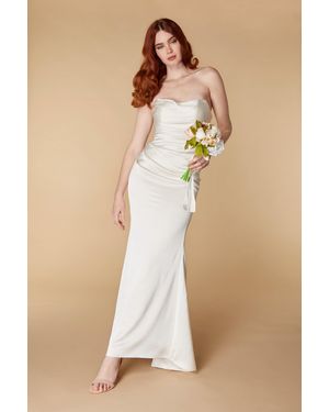 Jarlo Lisa Strapless Satin Maxi With Train - Natural