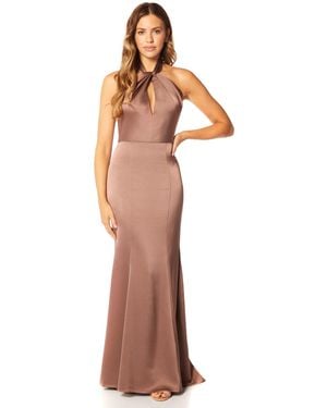 Jarlo Zoeigh Halter Neck Maxi Dress With Keyhole Bodice Detail - Brown
