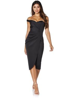 Jarlo Hanne One Shoulder Scuba Midi Dress With Side Split - Black