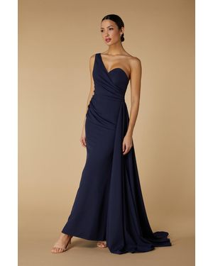 Jarlo Hazel One Shoulder Fishtail Maxi Dress With Drape Detail - Blue