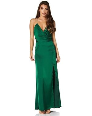 Jarlo Stella Deep V Neck Open Back Dress With Side Split - Green