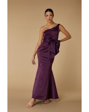 Jarlo Rose One Shoulder Satin Maxi Dress With Bow Detail - Purple
