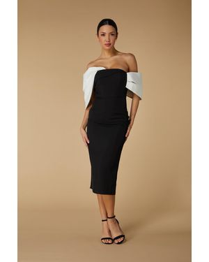 Jarlo Ava Off Shoulder Midi Dress With Sculpted Monochrome Detail - Natural