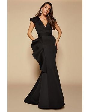 Jarlo Avery Ruffle Frill V Neck Scuba Maxi Dress - Black