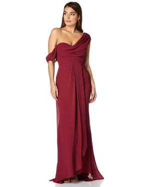 Jarlo Paloma Pleated Drape One Shoulder Chiffon Gown - Red