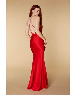 Jarlo Lux Open Back Maxi Dress With Thigh Split - Red