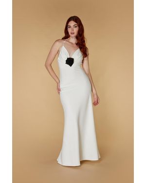 Jarlo Ariel V Neck Maxi Dress With Contrasting Appliqué Detail - Natural