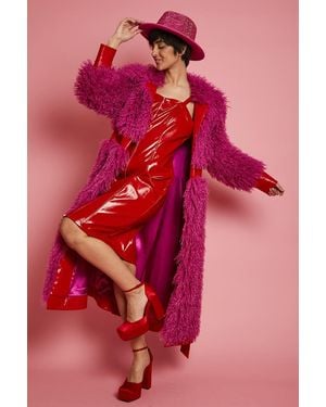 Jayley Knitted Bamboo And Eco Leather Shearling Coat - Red