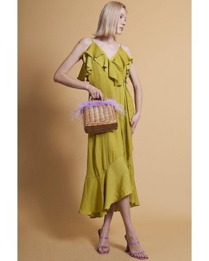 Jayley Chartreuse Silk Blend Maxi Ruffle Wrap Dress - Yellow