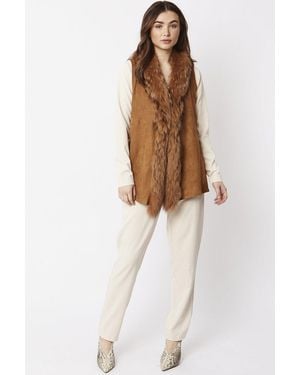 Jayley Faux Suede And Fox Fur Gilet Size: M (Uk 12) - White