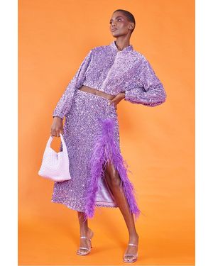 Jayley Sequin Midi Skirt With Feathers - Purple