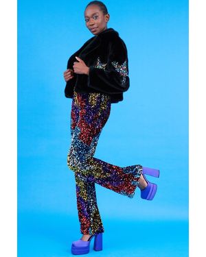 Jayley Bamboo Faux Fur Sequins Star Jacket - Blue
