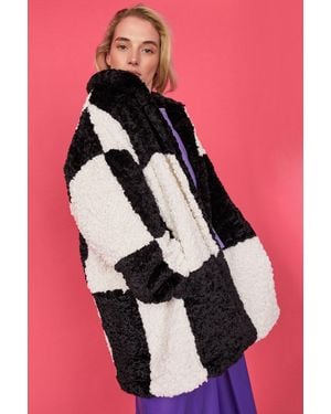 Jayley Oversized Mocha And Cream Chequered Coat - Pink
