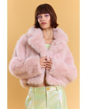 Jayley Bamboo Sparkle Faux Fur Jacket - Pink
