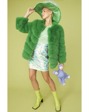 Jayley Faux Fur Striped Gaga Coat - Green