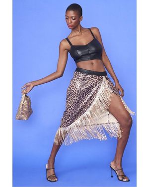Jayley Midi Leopard Print Asymmetrical Skirt - Blue