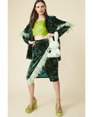 Jayley Emerald Velvet Blazer With Feather - Green