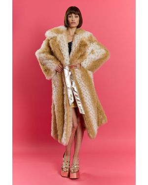 Jayley Bamboo Blend Faux Sable Fur Animal Print Coat - Pink