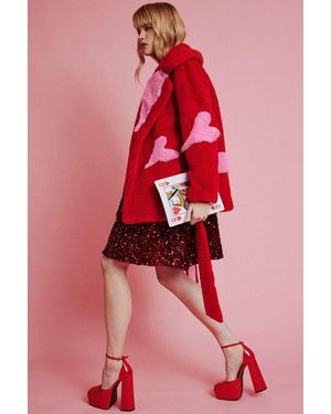 Jayley Faux Fur Long Coat - Red