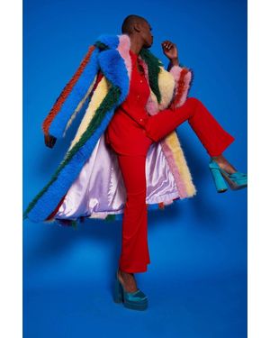 Jayley Faux Fur Hand Crafted Eco Bamboo Maxi Coat - Blue