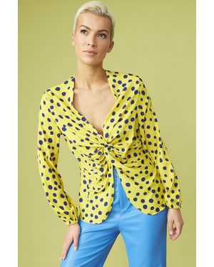 Jayley Rayon Polka Dot Ruffled Parma Blouse - Yellow