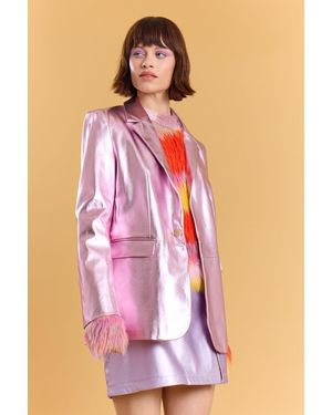 Jayley Faux Leather Kate Blazer - Blue