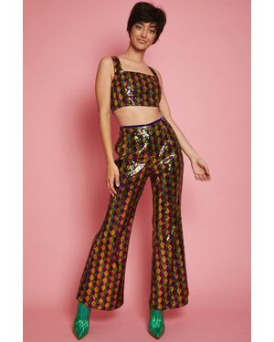 Jayley Multi-Coloured Geometric Sequin Flares - Pink