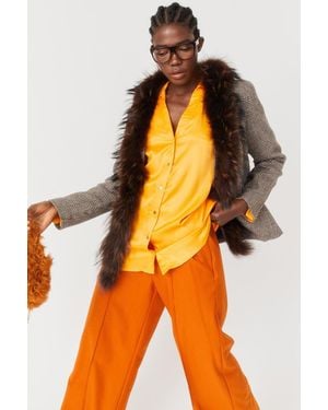 Jayley Tweed Fox Fur Jacket Size: M (Uk 12) - Orange