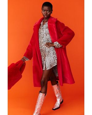 Jayley Faux Fur Midi Coat - Red