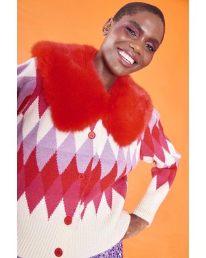 Jayley Diamond Design Banana Peel Cardigan Multi-Coloured With Faux Fu