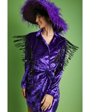 Jayley Crushed Velvet Blazer Dress With Sequin Tassels Size: S - Green