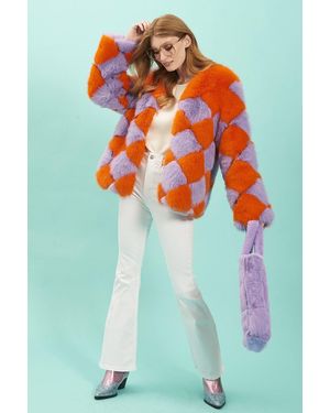 Jayley And Delilah Diamond Faux Fur Jacket - Blue