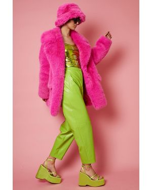 Jayley Faux Fur Fuchsia Midi Coat - Pink