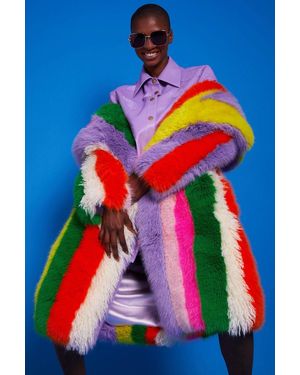 Jayley Faux Fur Hand Crafted Eco Bamboo Maxi Coat - Blue