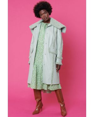 Jayley Faux Shearling And Faux Leather Aviator Style Trench - Pink