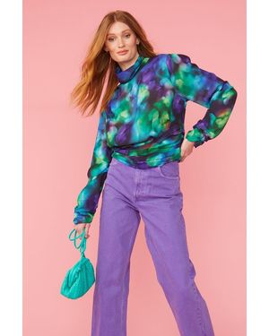Jayley Silk Blend Gathered Waist Blouse - Blue