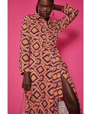 Jayley Silk Blend Maxi Shirt Dress - Red