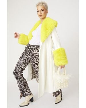 Jayley Trench Style Belted Coat With Faux Fur Cuffs And Collar - Metallic