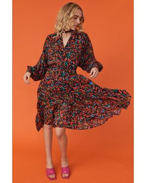 Jayley Silk Blend And Chiffon Floral Midi Dress - Orange