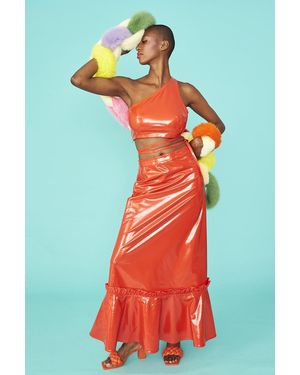 Jayley Wet Look Grape Skin Eco Leather Mermaid Skirt - Red