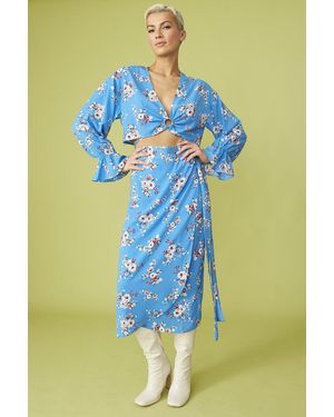 Jayley Floral Print Cropped Top Co-Ord - Blue