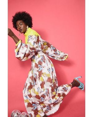 Jayley Multi Colour High Neck Maxi Dress - Pink
