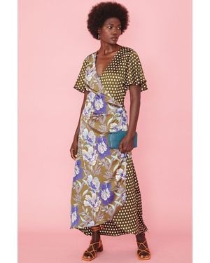Jayley Floral And Polka Dot Wrap Maxi Dres - Pink