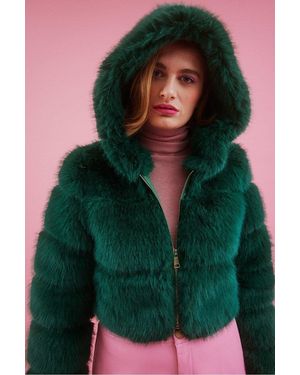 Jayley Hooded Bamboo Faux Fur Puffer Coat - Green