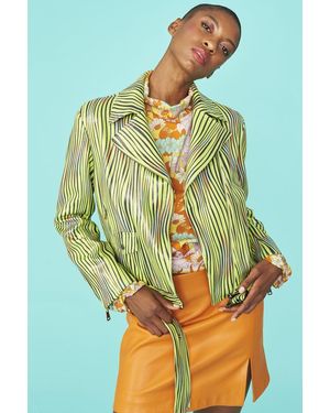 Jayley Lily Faux Suede Bike Zebra Design Jacket - Blue