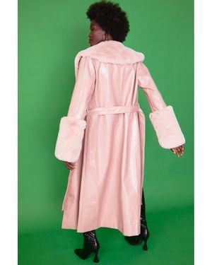 Jayley Faux Leather Jacket With Detachable Faux Fur Cuffs &Amp; C - Green