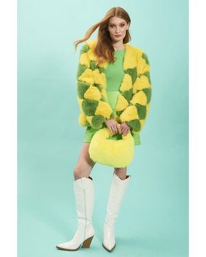 Jayley And Delilah Diamond Faux Fur Coat - Yellow