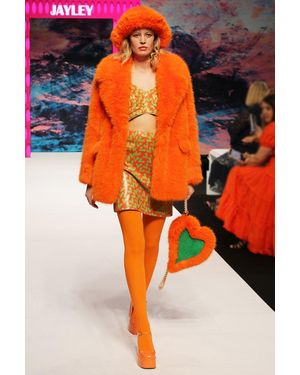 Jayley Faux Fur Midi Coat - Orange