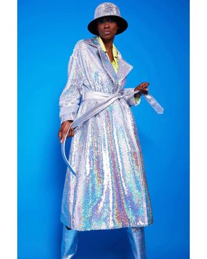 Jayley Sequin Trench Coat - Blue
