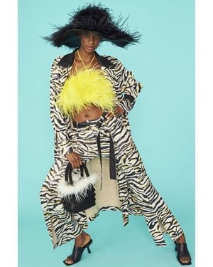 Jayley Zebra Print Faux Suede Trench Coat - Black